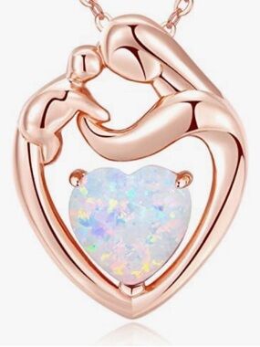 Megachic Rose Gold Heart Opal Mother & Child Pendant Necklace
